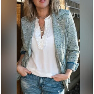 Cabi Presentation Tweed Long Blazer Blue Green Size Small Classic Preppy Office